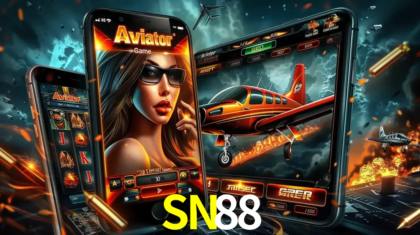 O popular jogo de apostas Aviator exibido em vários celulares e tablets, mostrando a interface emocionante e a ação de voo disponíveis para jogar agora no SN88.