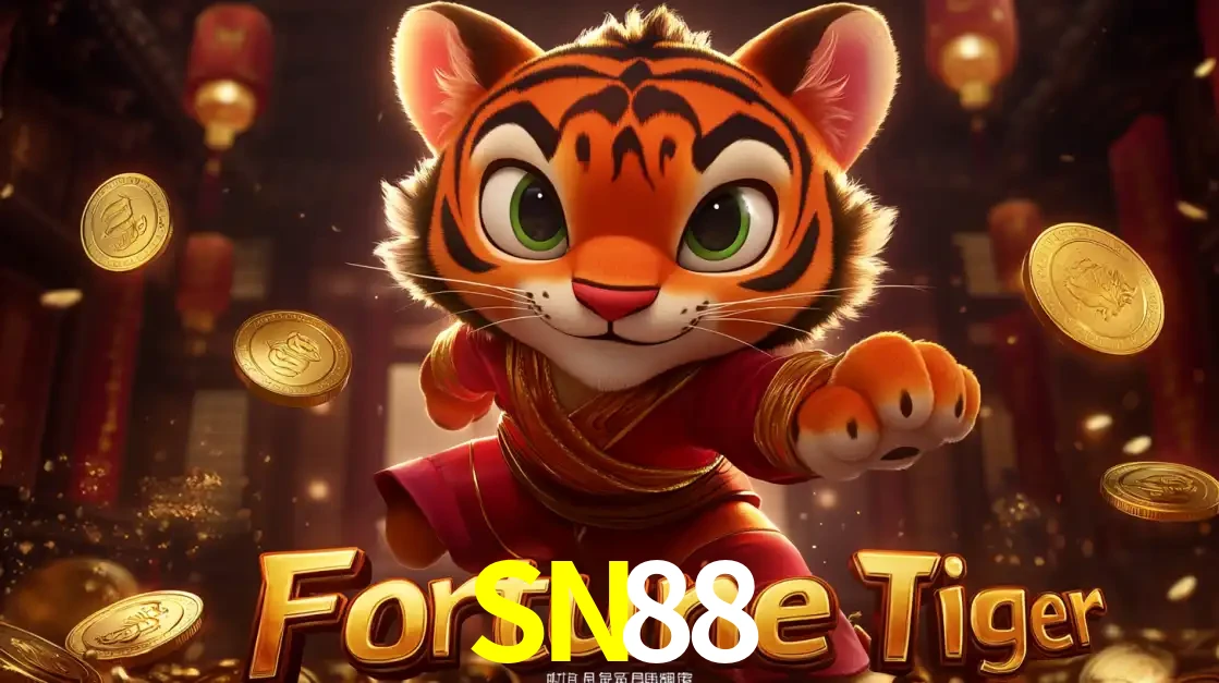 O carismático mascote do jogo de slot Fortune Tiger, um tigre fofo em pose de artes marciais, pronto para trazer sorte e multiplicadores de ganhos no cassino online SN88.